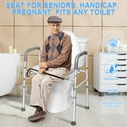 Fogcroll Raised Toilet Seat with Handrail,Width and Height Adjustable with Arm, Commode Toilet with Widen Seat, Up to 300lbs, Toilet Riser for Seniors, Handicap, Pregnant, Fits Any Toilet